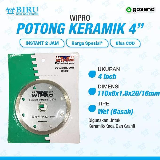 WIPRO Diamond Wheel Wet 4" Mata Potong Keramik Kaca Granit 4 Inch DWW-041E
