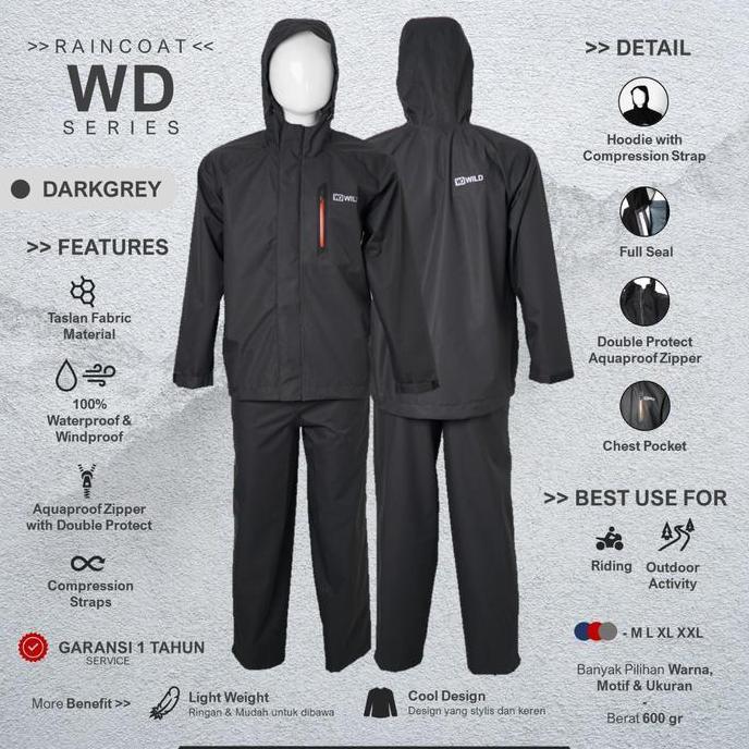 Wd wild Jas hujan Raincoat waterproof original Outdoor jaket hujan