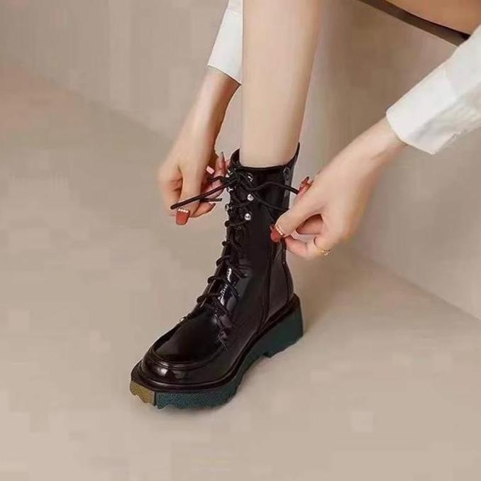 Premium Boots Wanita Glossy Sepatu Boots Flat Premium S16