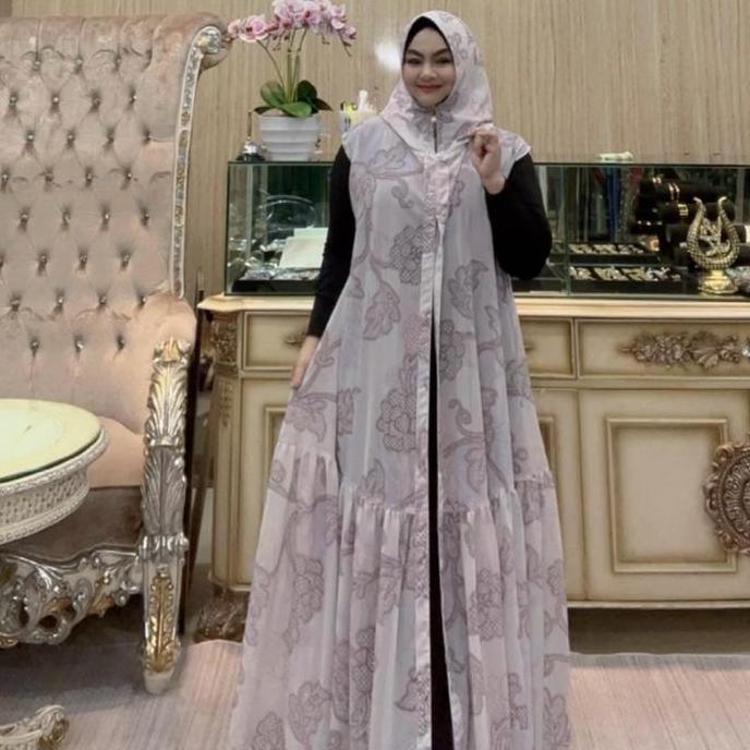 jilbab lovita zipper motif lokal brand| hijab rompi lovita | lovita zipper | jilbab rompi | kerudung