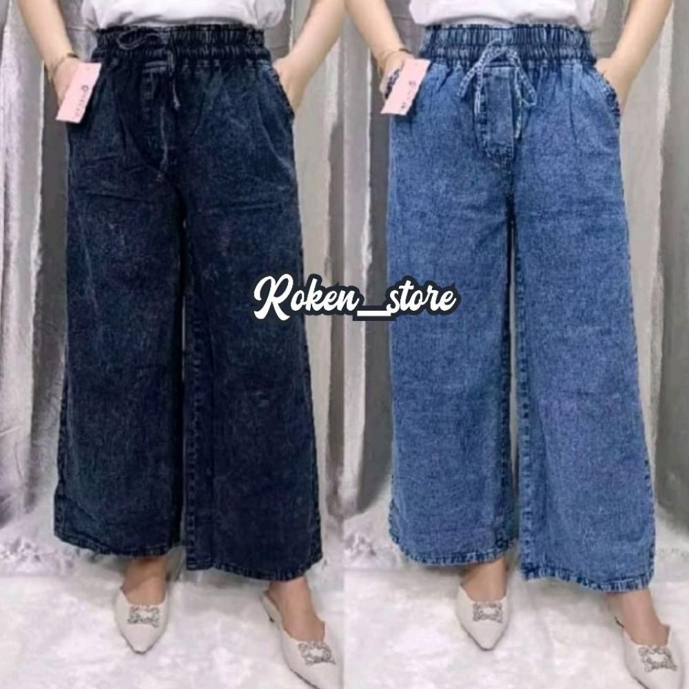PREMIUM KULOT JEANS WANITA JUMBO PINGGANG KARET DENIM