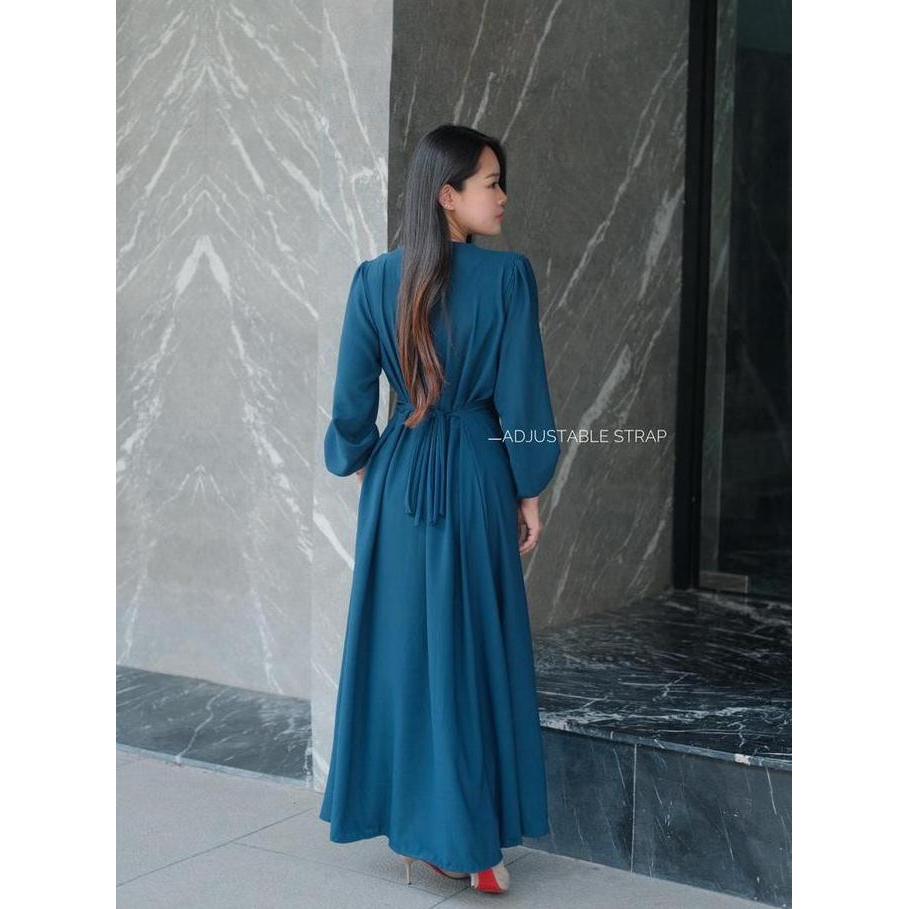 Mbgx- Yeona Dress Cotton Draped Mewah Elegant / Dress Lengan Panjang Bertali Casual