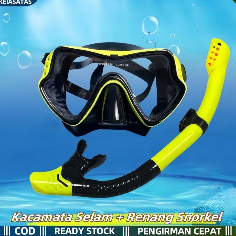 KElASATASKacamata Renang dan Snorkel Selam Set Kacamata Selam Anti-kabut Kaca Tempered HD Masker Sno