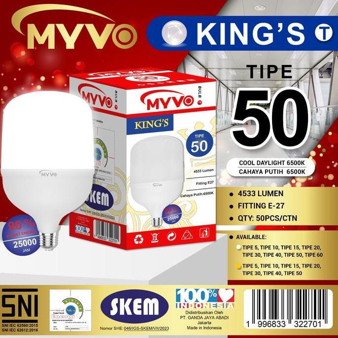 Lightbrum- Lampu Led Myvo Kings 40W 50W 60W - Bolam Myvo King 40W 50W 60W- Lampu Garansi - Myvo King