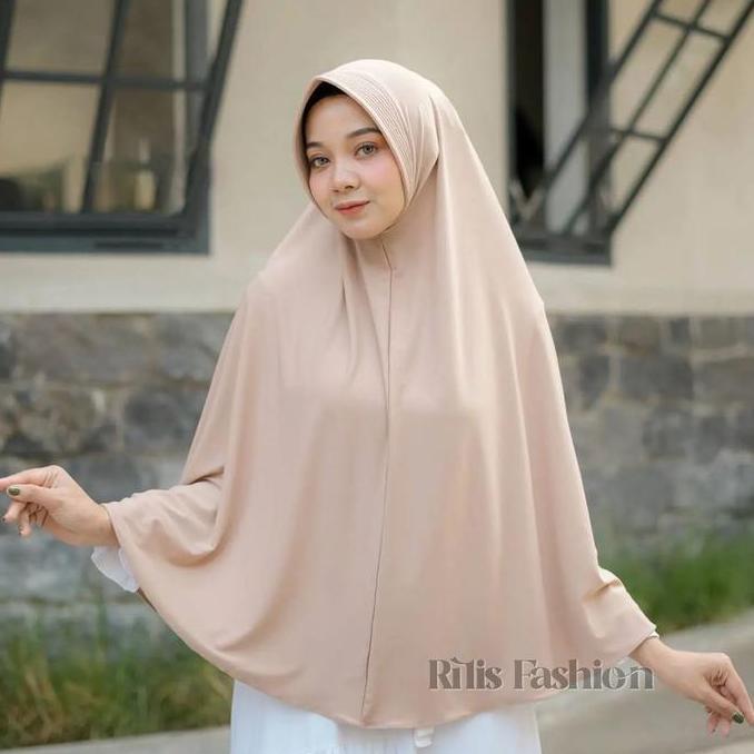 Newfhs- Hijab Instan Hamidah Jumbo Muslim Ukuran Xl Jilbab Instan Ped Spandek Jersey | Khimar Jumbo 