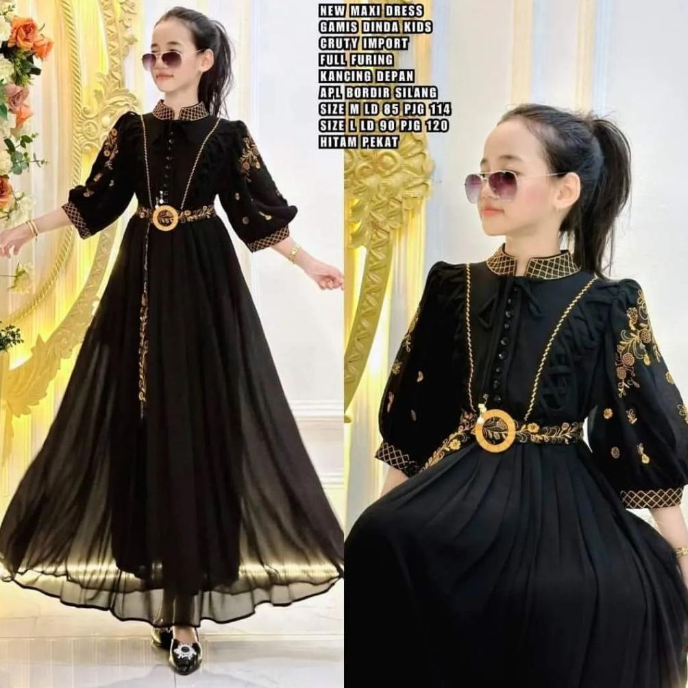 RECOMMENDED COD Dinda Dress Kids New SHR Usia 7 - 12 Tahun Gamis Anak Perempuan Baju Muslim Anak Kek