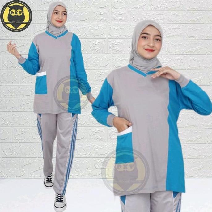 Kaos Olahraga 1 Set Wanita Stelan Trening Baju Olahraga Muslimah SemiTunik