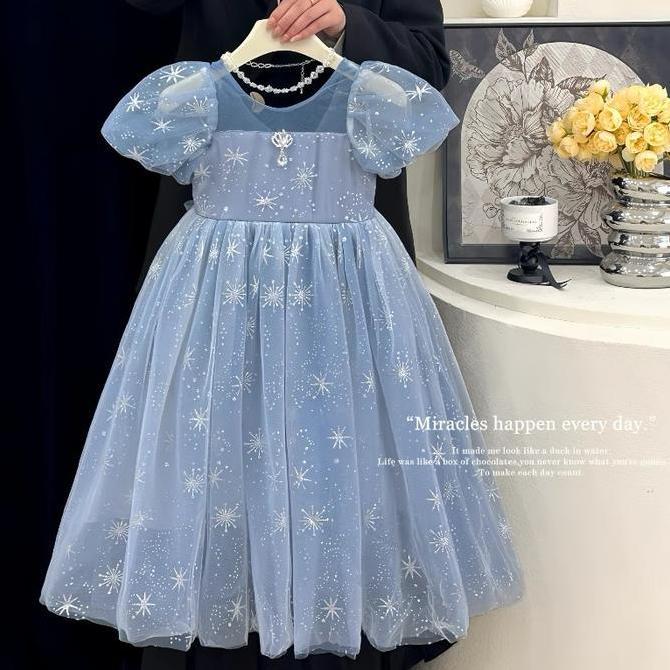 [Enchanted Princess]  2-12 tahun Gaun putri Elsa untuk anak perempuan musim panas baru gaun lengan p