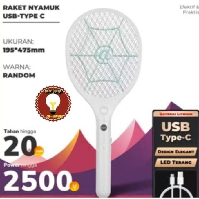 Raket Nyamuk Aoki USBC 879 / Raket Nyamuk USB-Type C / Raket Nyamuk Charger / Raket nyamuk + Senter 