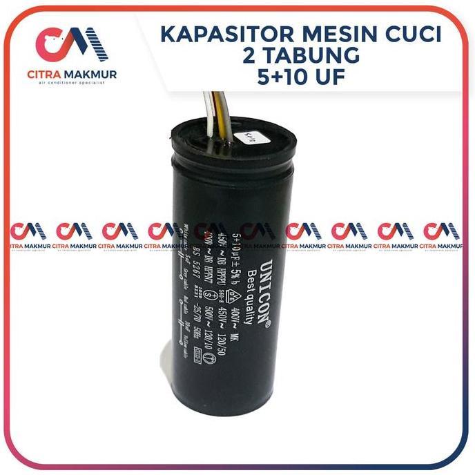 Kapasitor Mesin Cuci 2 tabung 5 uF dan 10 uF Capasitor 4 kabel 5+10 TERBAIK