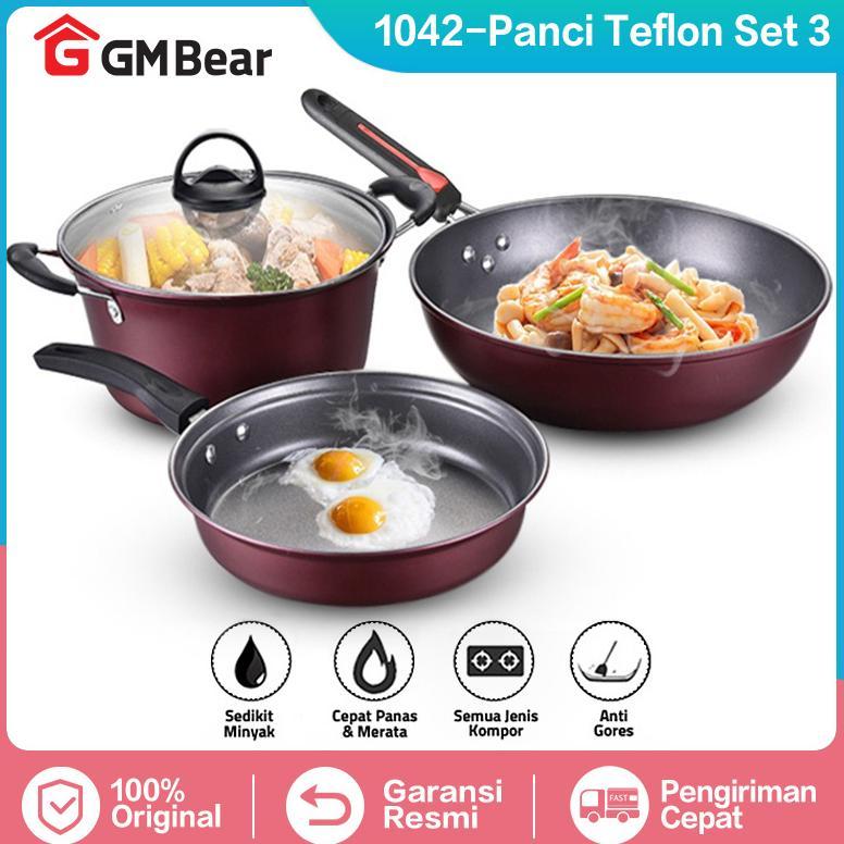 GM Bear Panci Wajan Set isi 3pcs 1042 - Arria Set Panci Penggorengan Panci Set