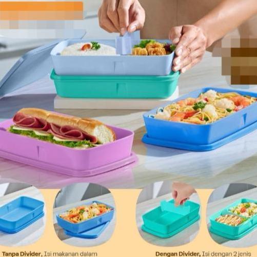 Tupperware Ori - Lunch Lite Set Tempat Bekal Bersekat 820ml / dengan Sekat Bongkar Pasang & Tutup Ke