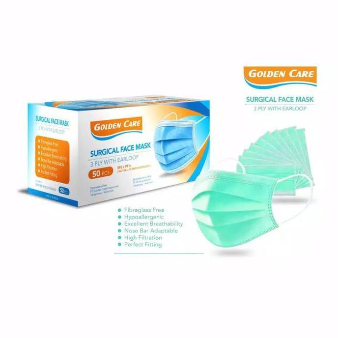 MASKER 3 PLY EAR LOOP SURGICAL GOLDEN CARE (1box isi 50's)