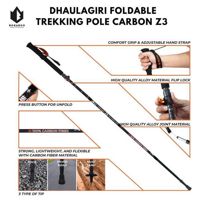 king Pole Caon Dhaulagiri Lipat Z3 - Tongkat Lipat ing - Tongkat Pendaki - Tongkat Gunung
