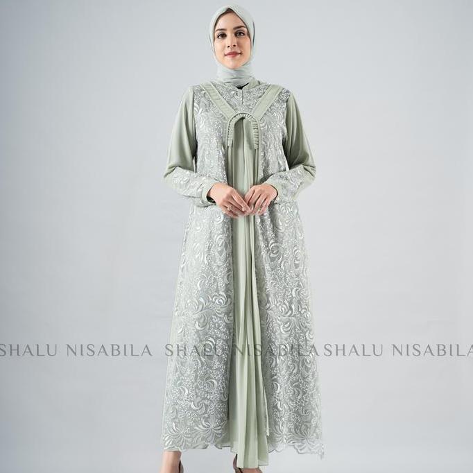 Shalu Nisabila - Dzafina Gamis Dress Gaun Panjang Mewah Brokat Tile Baju Muslimah Brukat Tile Wanita