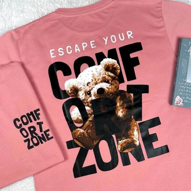 Bisakok- Vibel - Kaos Teddy Bear Comfort Zone Baju Cewek Cowok Model Oversize Tshirt Atasan Katun Pe
