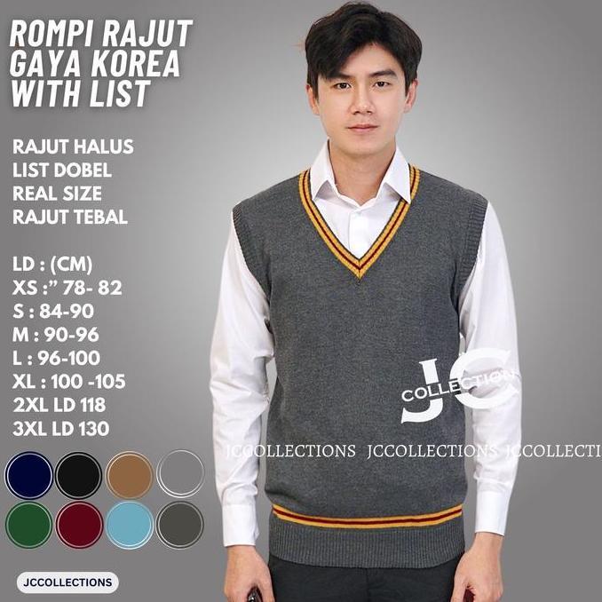 DV103 - Rompi Rajut Pria Korea Style List Kuning /Rompi Rajut Pria Korea List Kuning / Vest Knit Rom