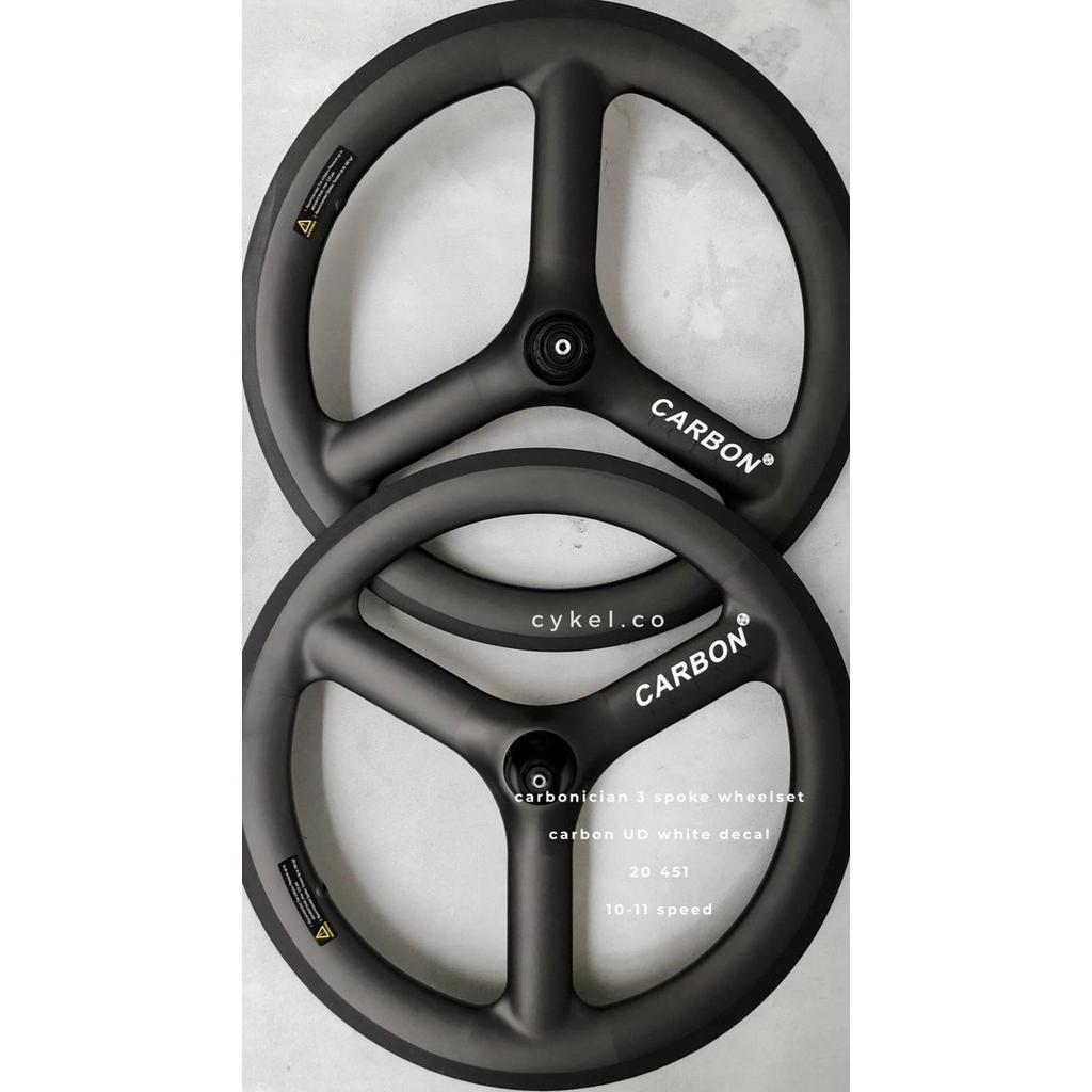 carbon wheelset carbonician trispoke 20 451 3spoke fnhon minivelo