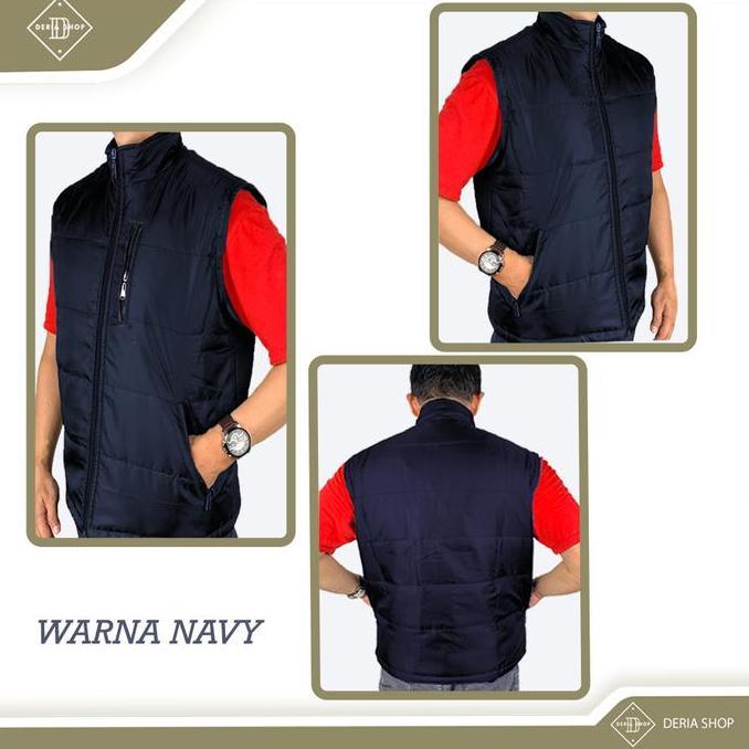 DV366 - Rompi Gelembung Parasut Pria Polos Hitam Navy Dewasa Anak Vest Puffer Resleting Tebal Anti A
