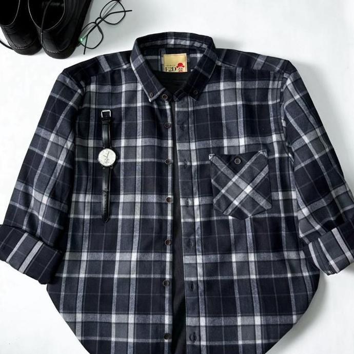 Kemeja flanel semi wool premium lengan panjang unisex kemeja pria dan wanita motif kotak 31