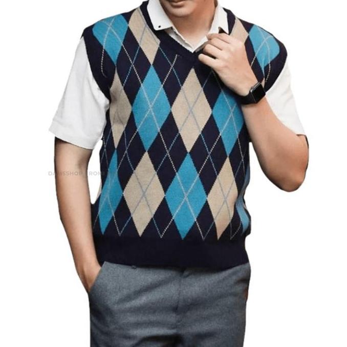 DR116 - sweater rajut premium rompi top vest sido pria/wanita Slim-fitting Santai V-Neck pria hitam 