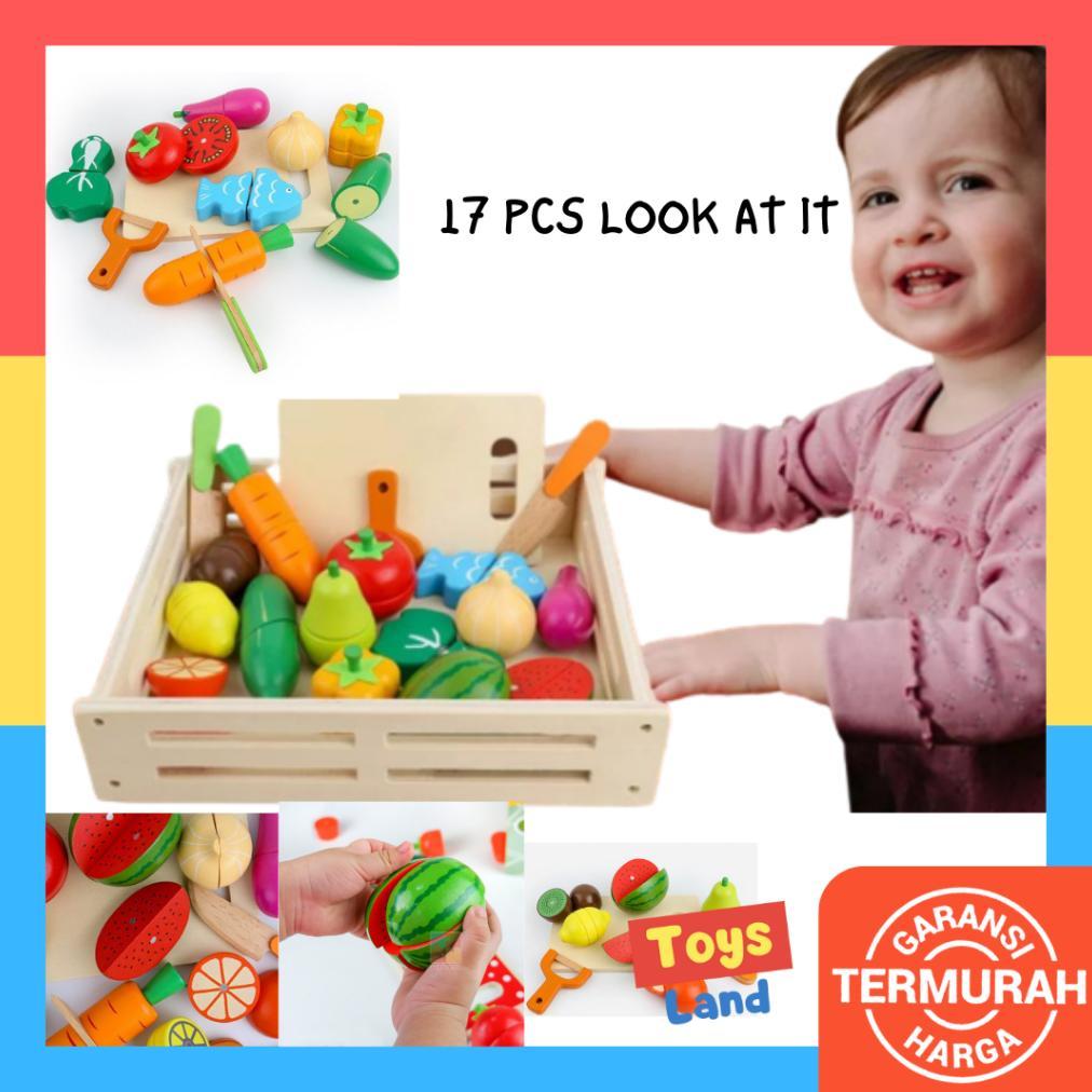 -ALS- 17Pcs Look At It Mainan Masak Masakan Wooden Toys Mainan Kayu Mainan Dapur Anak Perekat magnet
