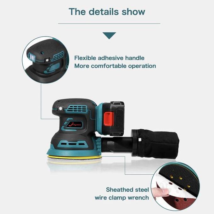Mesin Amplas Baterai Cordless Orbital Sander 5" Fligman - Mesin Poles Dual Action Baterai Fligman Am