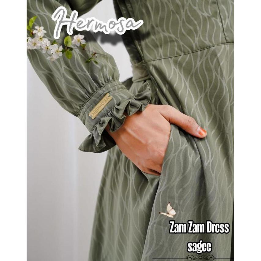 [Gamis hermosa]Gamis hermosa wolfis embos motif zamzam sage green-gamis hijau sage terbaru-gamis pre