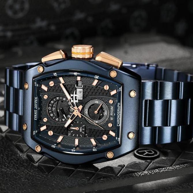 Evans Jayden Jam Tangan Pria 9556 Rantai Stainless Steel Kaca Sapphire Chronograph Water Resistant 5