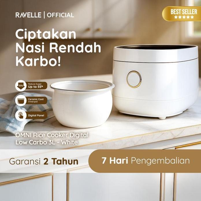 Ravelle OMNI Rice Cooker Ravelle 1.2 Liter Nasi (3 Liter) - Digital Low Carbo Rice Cooker