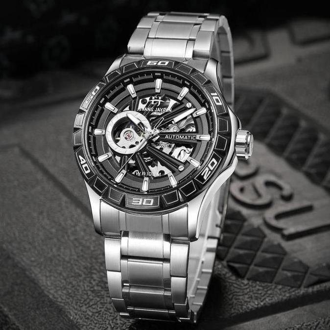 Evans Jayden Jam Tangan Pria 9565 Rantai Automatic Movement Stainless Steel Kaca Sapphire Chronograp