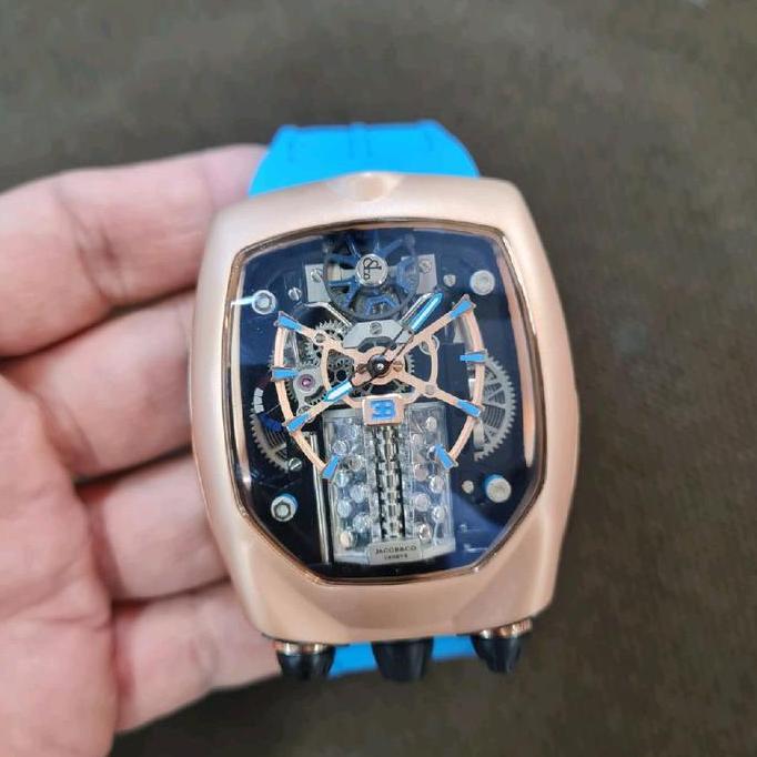 Jam tangan Automatic Swiss JACOB & CO Bugatti Chiron Rosegold Silver Stainless steel terlaris