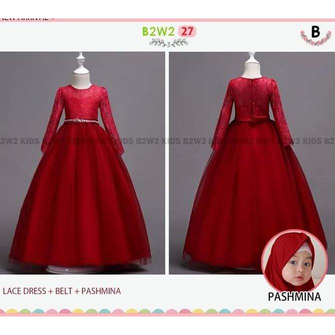 GAUN PESTA MUSLIM DRESS ANAK CEWEK BROKAT TILE CANTIK IMPORT Pashmina Gamis