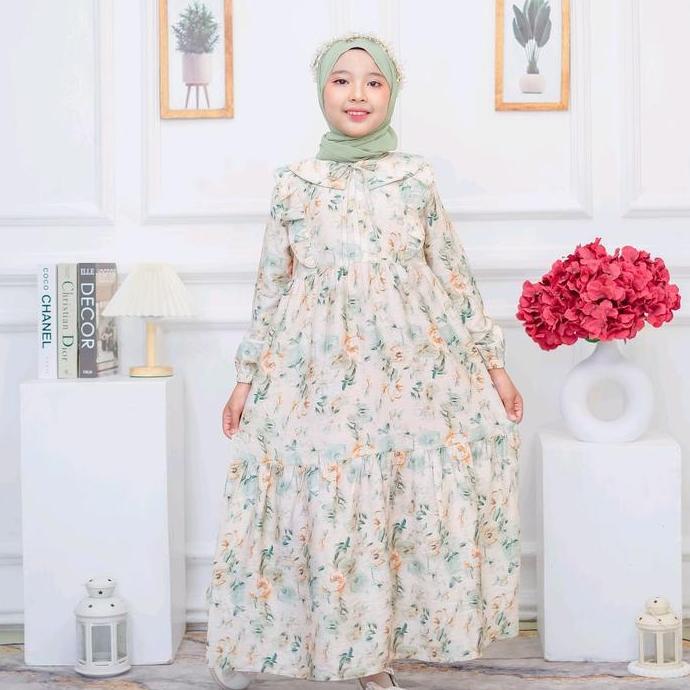 Kirimya- Gamis Anak Queen Motif Series One Set Hijab - Bahan Ceruty Baby Doll