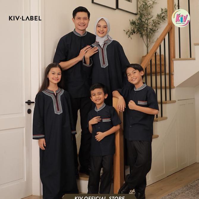 KIV Sarimbit Navy Bayanaka Series Lebaran Baju Muslim Raya Keluarga Family Set Couple Gamis Pasangan