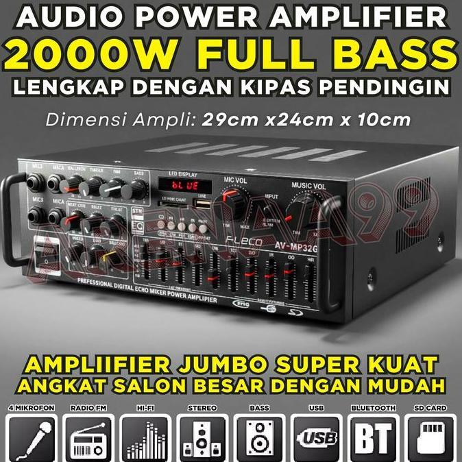 Ada Kipas Pendingin Amplifier Daya 2000 Watt Full Bass Untuk Salon Besar / Spaeker Jumbo Fleco AV-MP