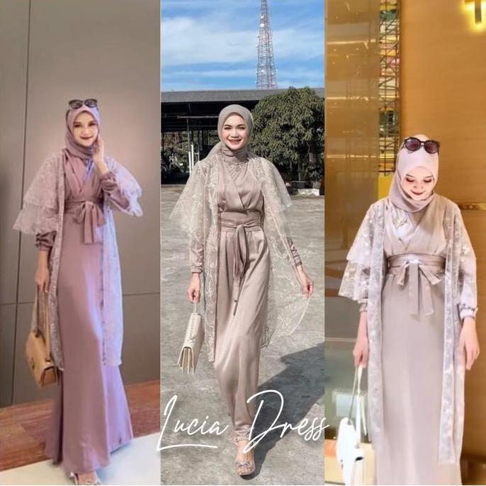 LUCIA DRESS + OUTER BRUKAT GAMIS PREMIUM GAMIS TERBARU DRESS PESTA GAMIS KONDANGAN GAMIS BRUKAT PEST