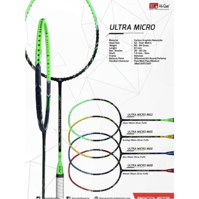 TERMURAH - Raket Badminton HIQUA HQ ULTRA MICRO M62/M65/M66/M68 kuat 32 lbs ORI