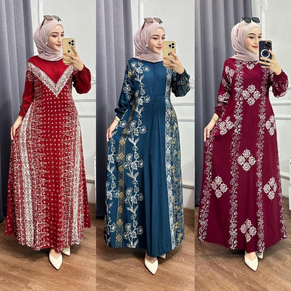 CUCI GUDANG Batik Fannifan -Terbaru Gamis twill rayon premium ori pekalongan cap malaman Home Dress 