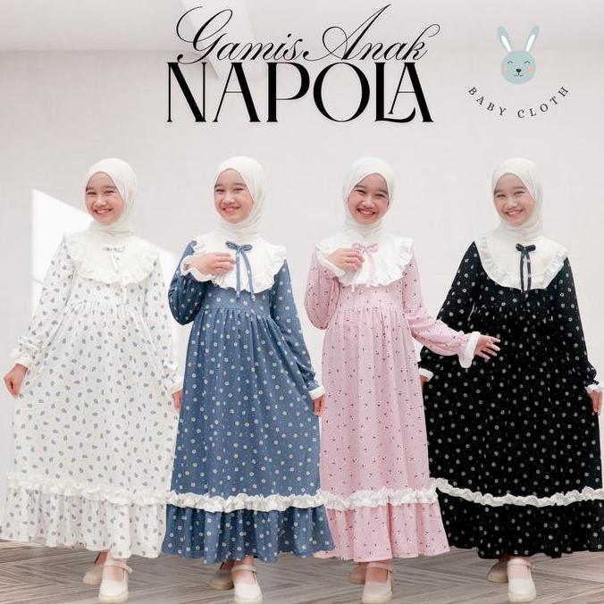 GAMIS ANAK NAPOLA SMLXL BABY.CLOTH UNTUK UMUR 3-14 TAHUN baju muslim printing  panjang Syari Syari