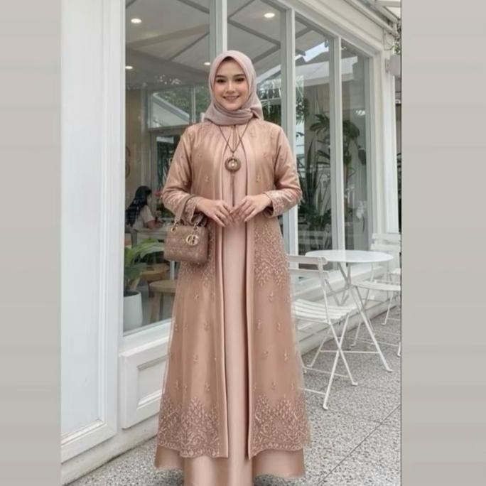 Gamis Melly kombinasi motip tile sapto mix satin cristal