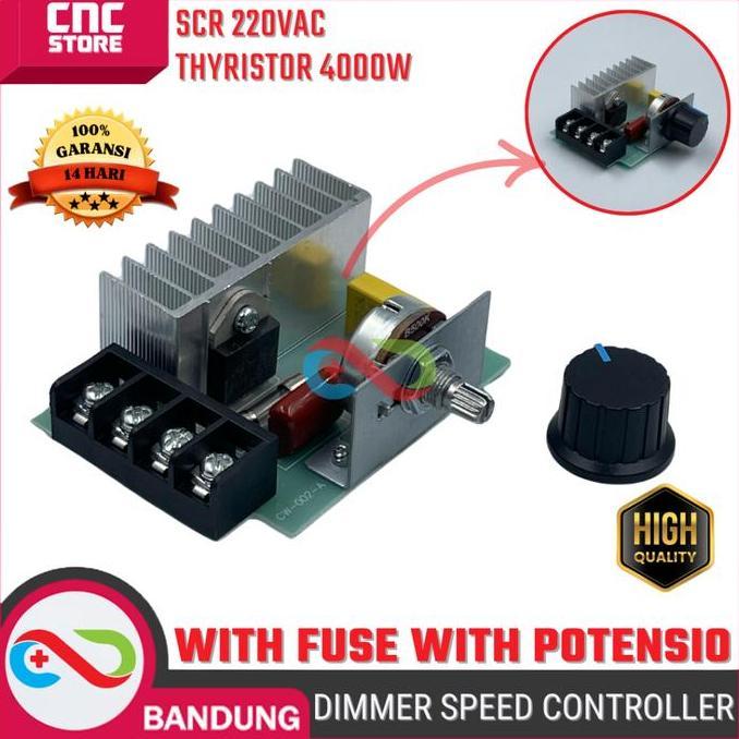 SCR 220V 4000W Dimmer Motor Speed Controller AC + Fuse + Potensiometer