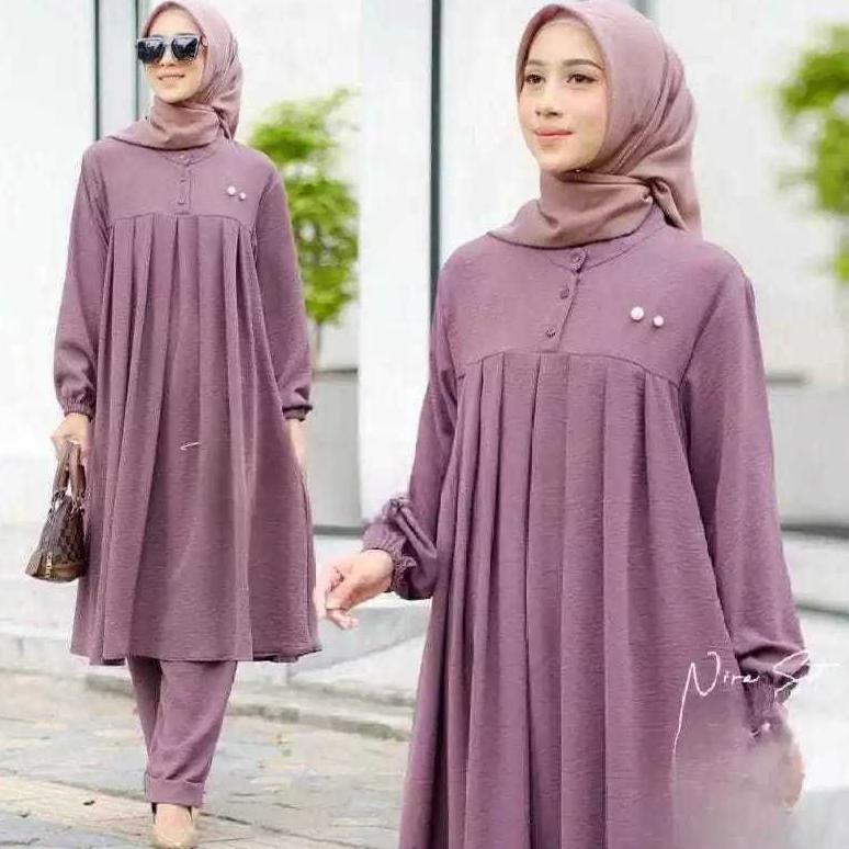 BIG PROMO MURAH .. NIRA SET CRINKLE AIR FLOW / LONG TUNIK WANITA JUMBO TERLARIS / BISA BAYAR DITEMPA