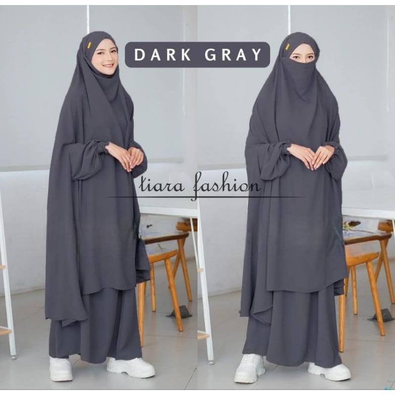 TERMURAH French Khimar Set Gamis Crinkle Flowy Adem