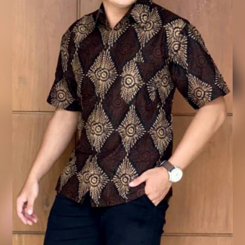 Murah Kemeja Pria Lengan Pendek Reguler  Baju Batik Cowok  Dewasa Seragam Kantor Hem