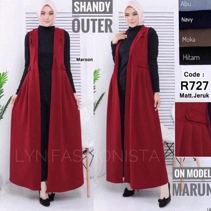 LONG CARDIGAN WANITA FASHION MUSLIMAH TANPA LENGAN/OUTER PANJANG KARDIGAN GAMIS MEWAH/SHANDY