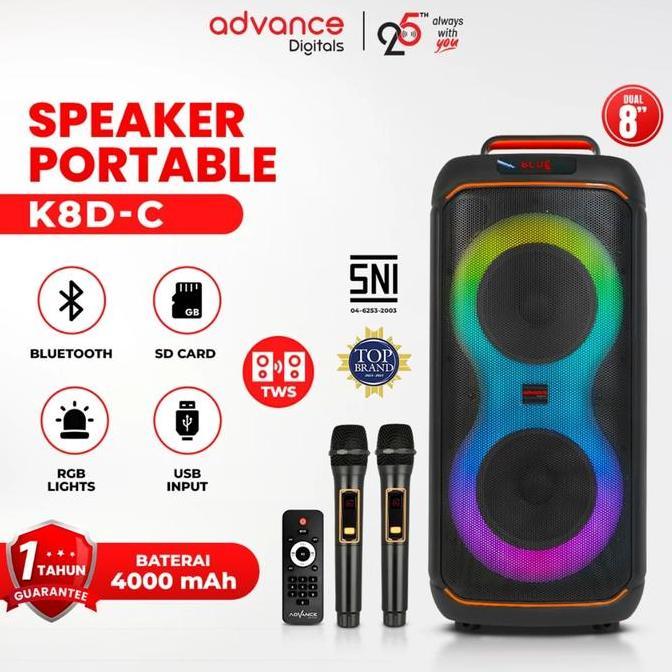Advance (K8D-C) Speaker Portable Karaoke Advance 8" Inch Double 1 Tahun Garansi Resmi untuk tv led p