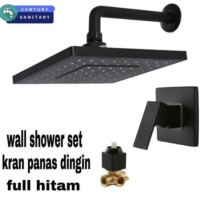 WALL SHOWER TANAM SET STOP KRAN TANAM PANAS DINGIN HITAM