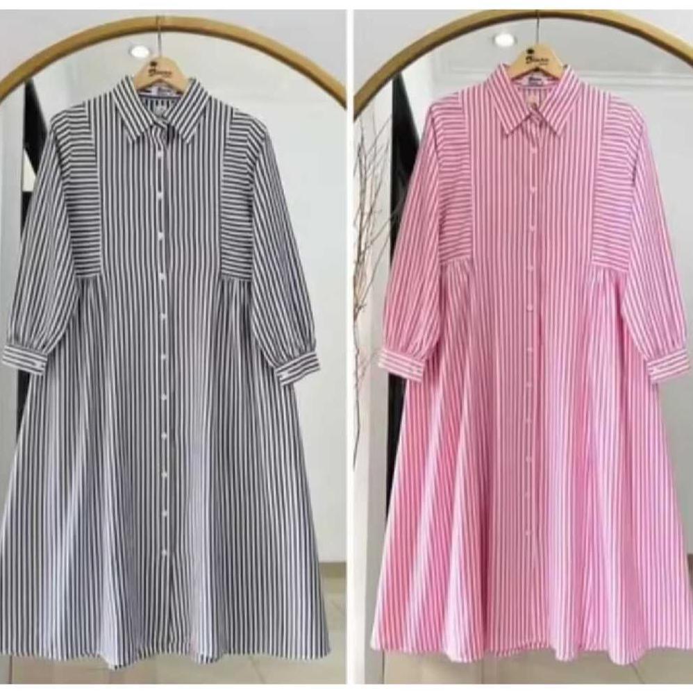 BEST SELLER TUNIC WANITA MOTIF GARIS-GARIS / KEMEJA TUNIK WANITA TERBARU / TUNIK DEWASA JUMBO TERLAR