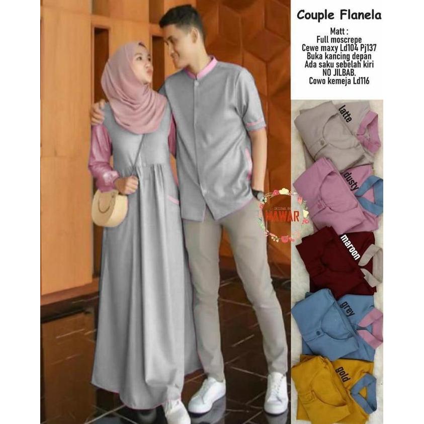FLANELLA Couple Gamis Polos Modern Baju Muslim Pasangan Syar'i